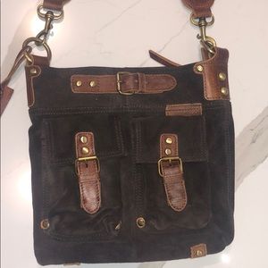 Brown leather and suede cross body purse
